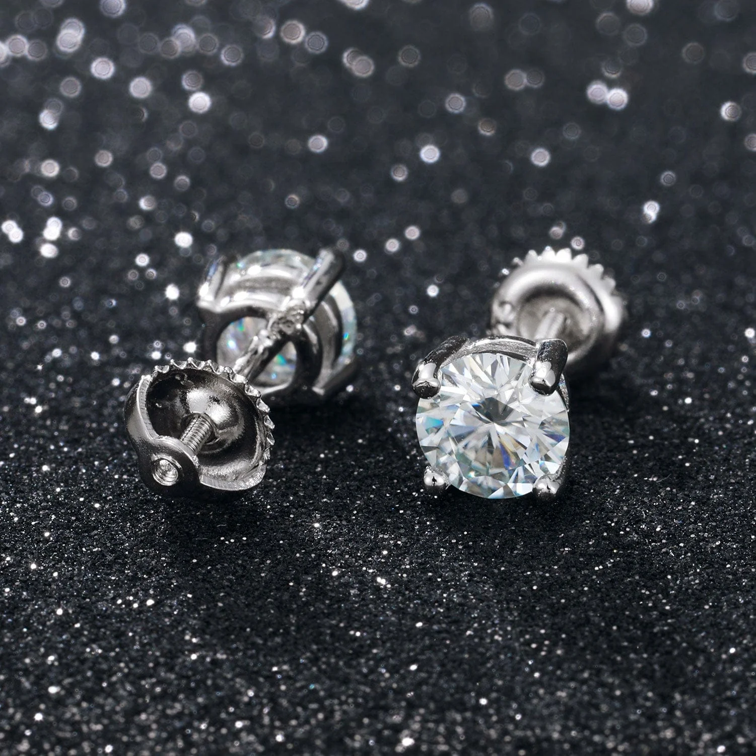 0.1-1 CT Moissanite Sterling Silver/ Gold/ Rose Gold Stud Earrings - Image 4