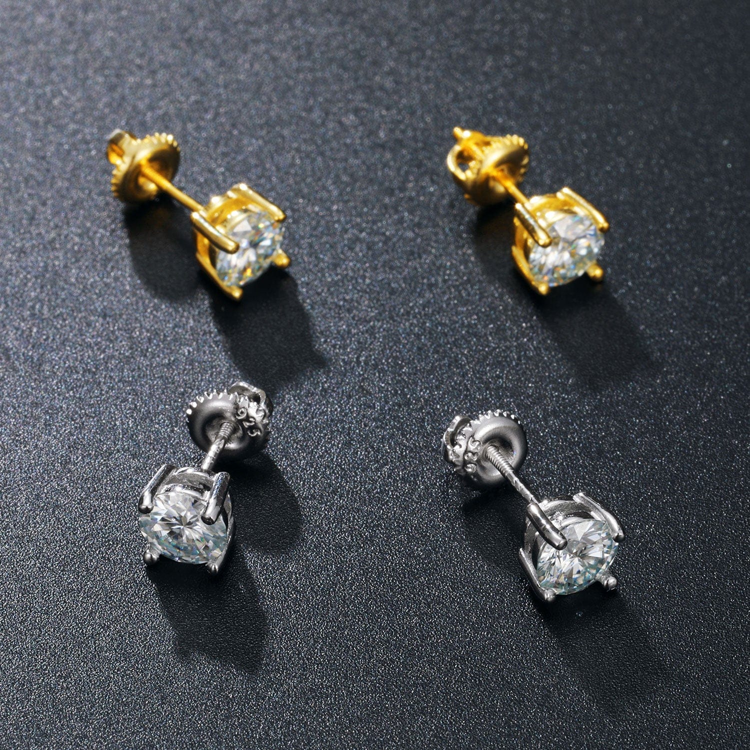 0.1-1 CT Moissanite Sterling Silver/ Gold/ Rose Gold Stud Earrings - Image 7