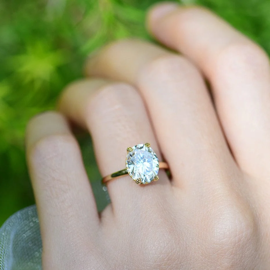 10K or 14K Solid Gold D Color Clarity VVS Oval Moissanite Engagement Ring - Image 4