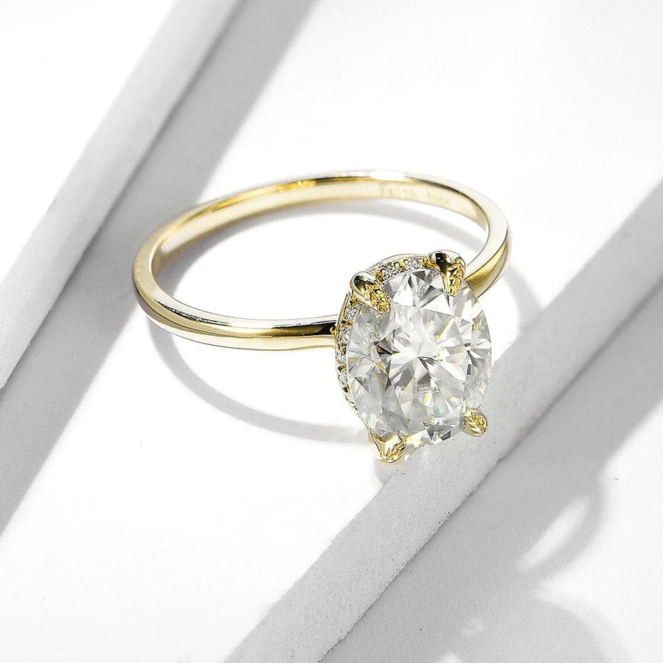 10K or 14K Solid Gold D Color Clarity VVS Oval Moissanite Engagement Ring - Image 6