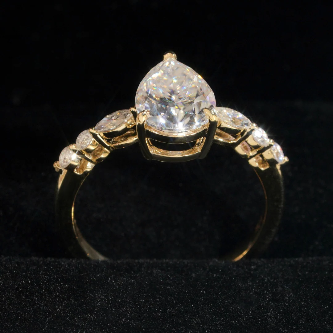 10K Solid Gold Pear-Cut Moissanite Engagement Ring - Image 2