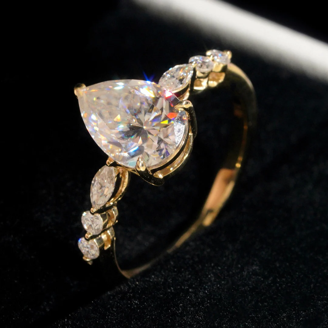 10K Solid Gold Pear-Cut Moissanite Engagement Ring - Image 3