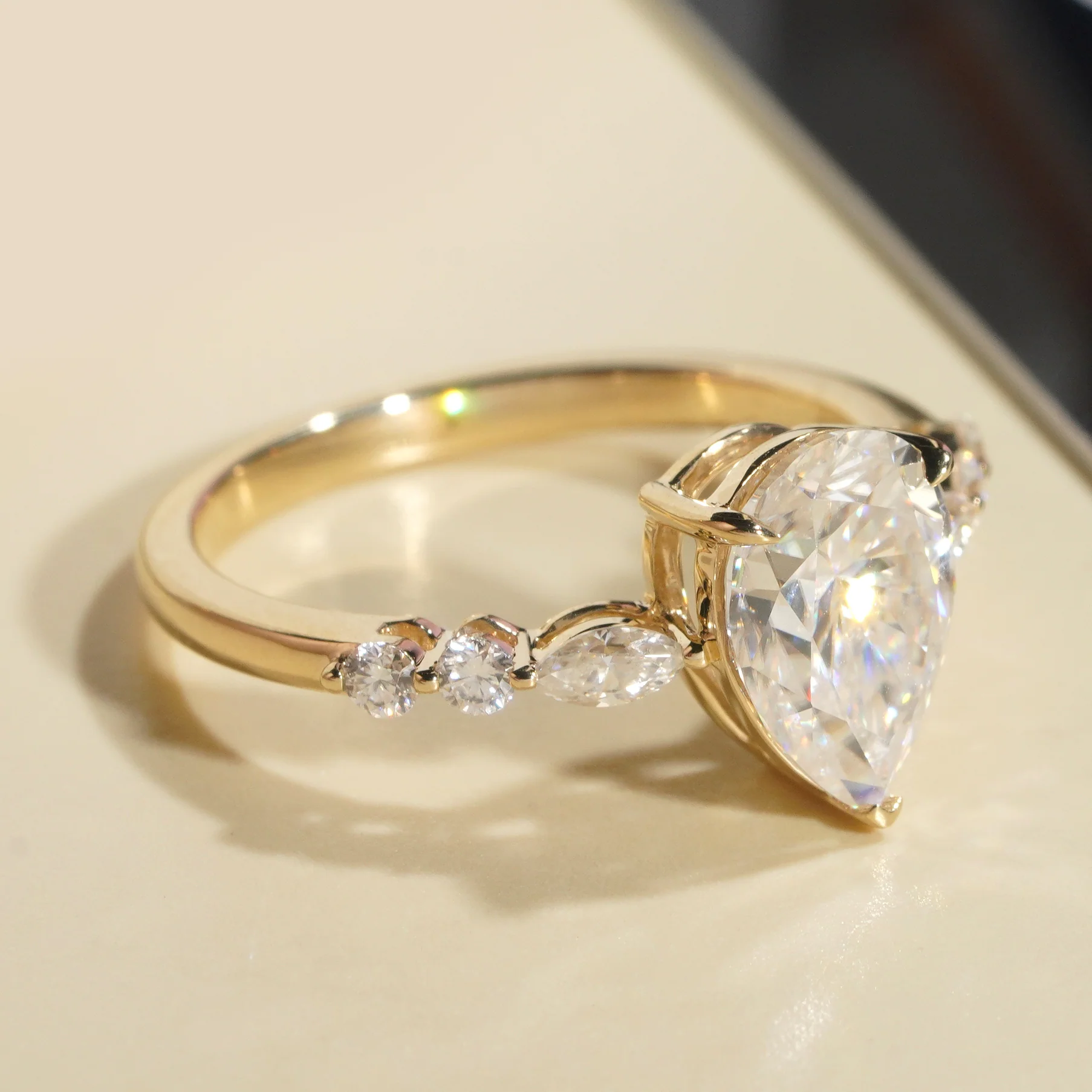 10K Solid Gold Pear-Cut Moissanite Engagement Ring - Image 4