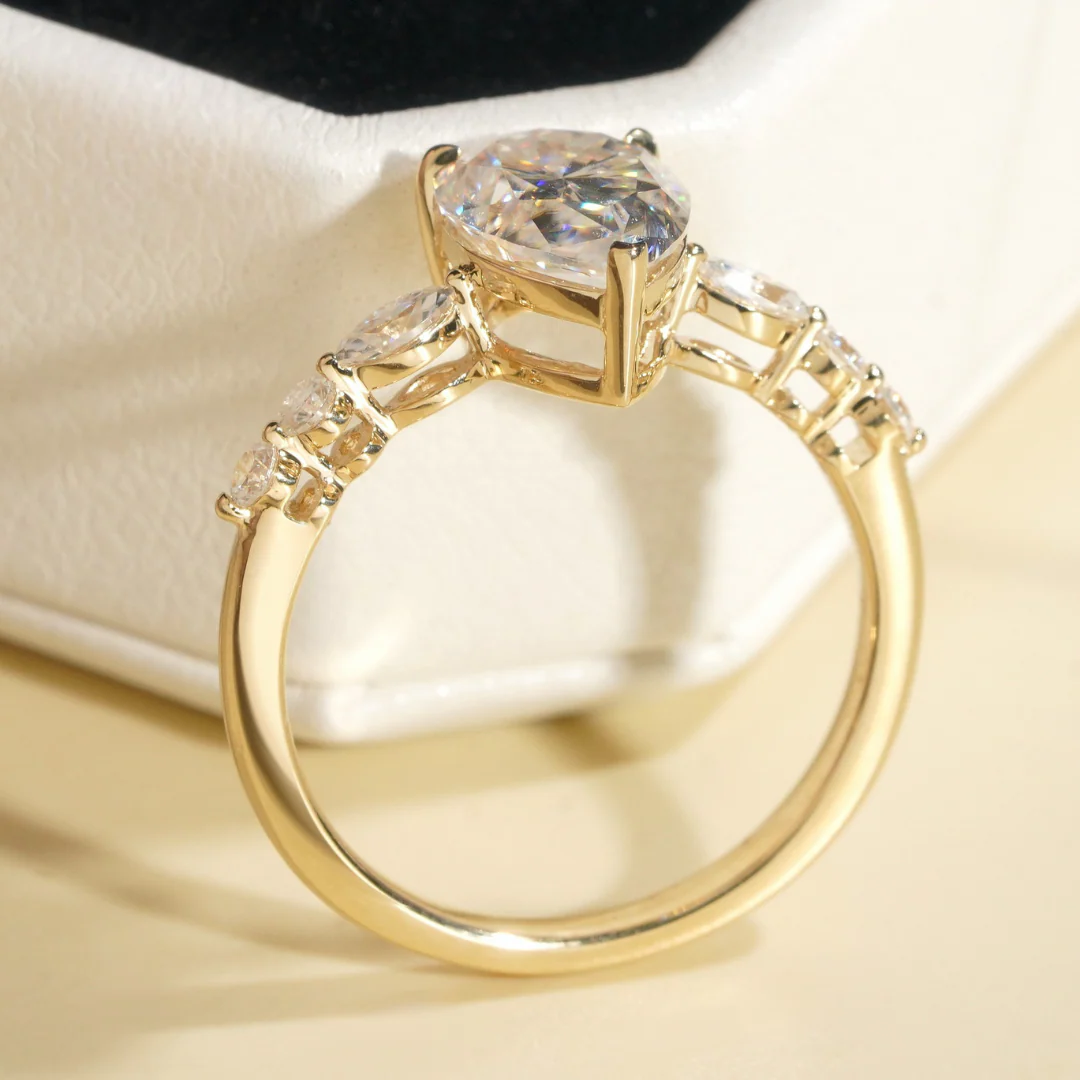 10K Solid Gold Pear-Cut Moissanite Engagement Ring - Image 5