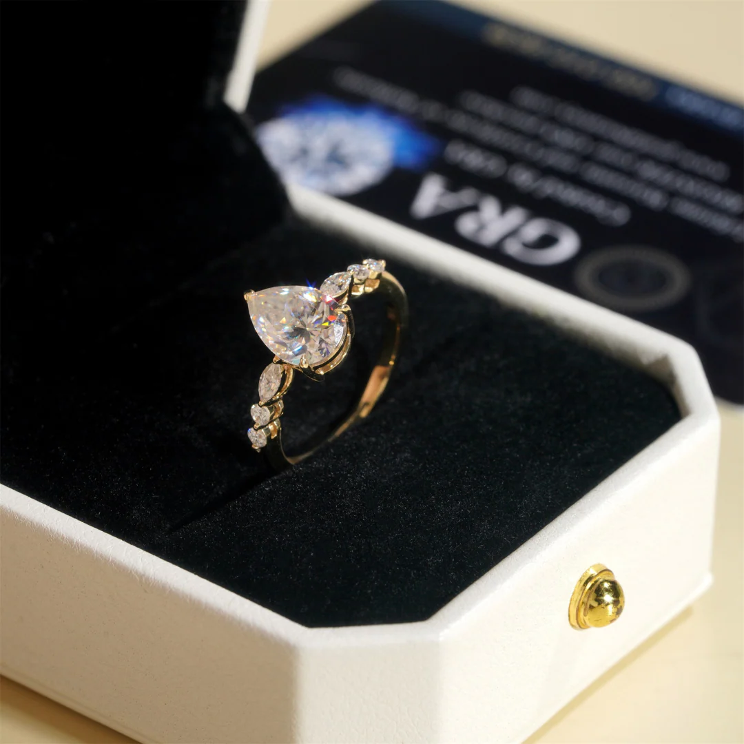 10K Solid Gold Pear-Cut Moissanite Engagement Ring - Image 6