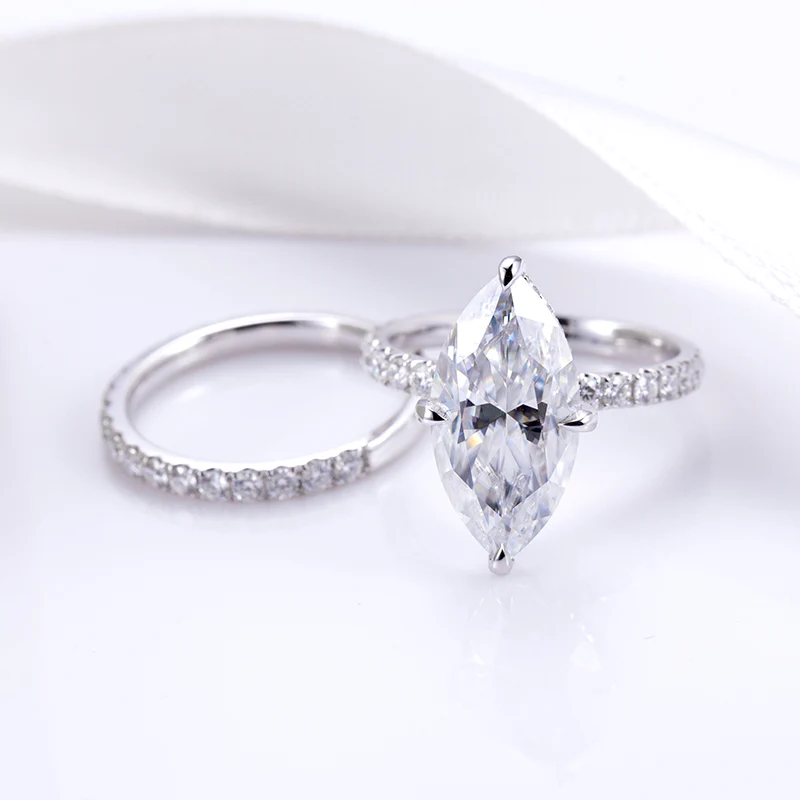 10K Solid Gold Selena Marquise Cut Moissanite Engagement Ring Set - Image 10