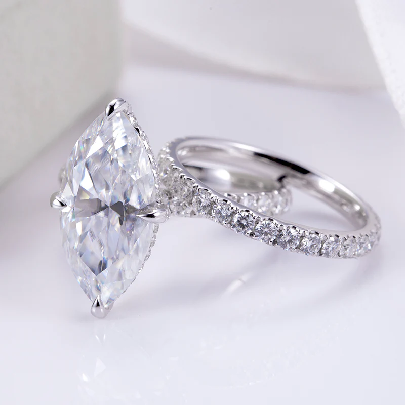 10K Solid Gold Selena Marquise Cut Moissanite Engagement Ring Set - Image 9