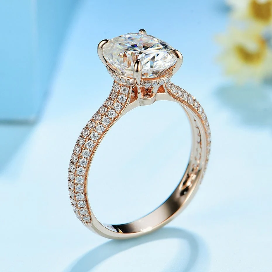 10K Solid Rose Gold 5CT VVS Moissanite Engagement Ring - Image 3