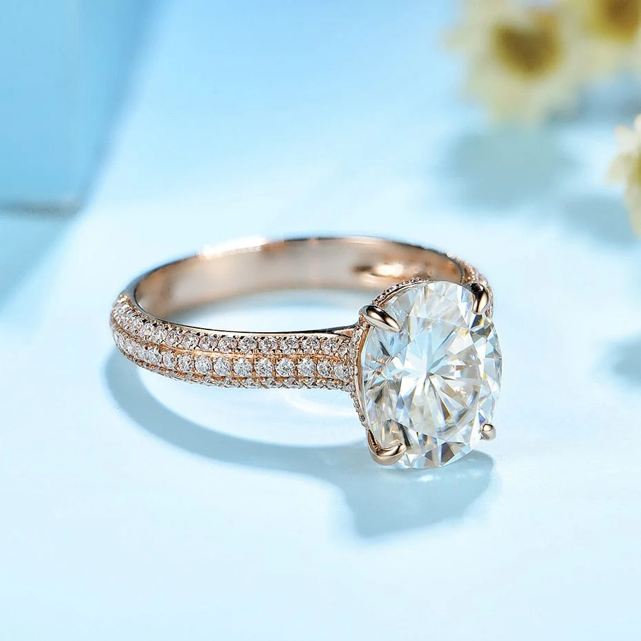 10K Solid Rose Gold 5CT VVS Moissanite Engagement Ring - Image 4