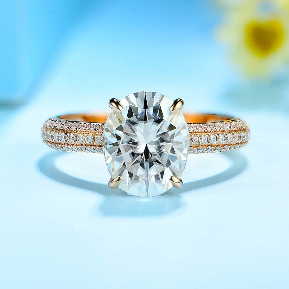 10K Solid Rose Gold 5CT VVS Moissanite Engagement Ring - Image 5