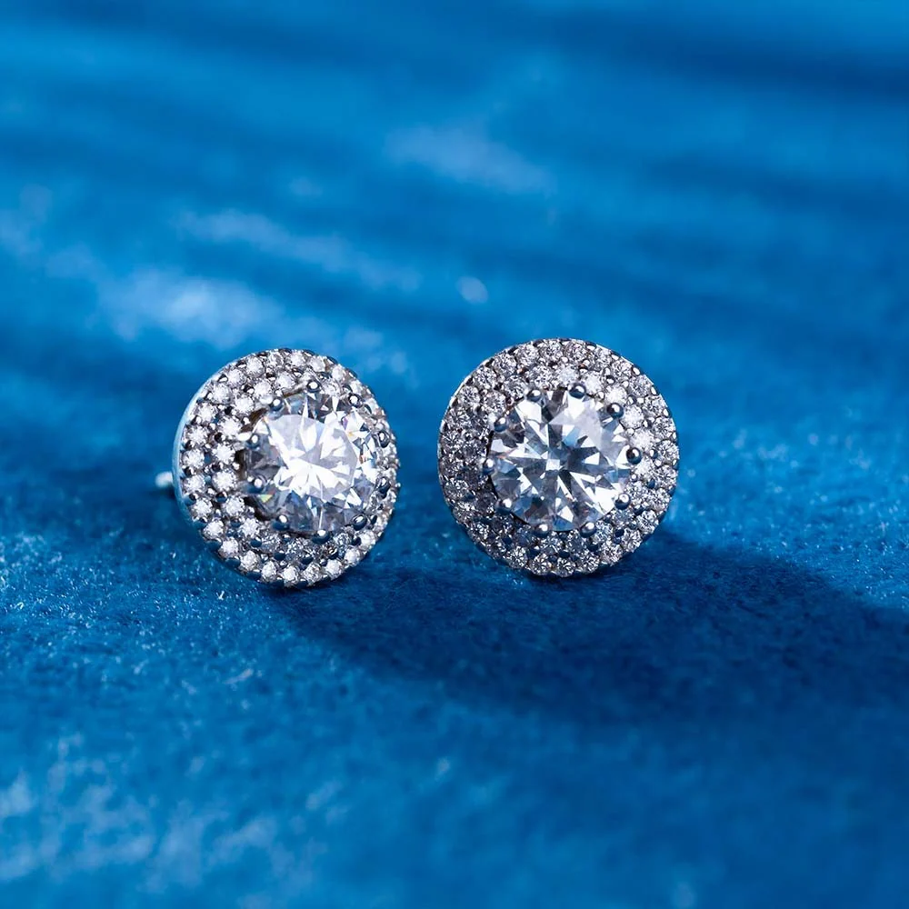 11MM Double Halo VVS Moissanite Stud Earrings - Image 3