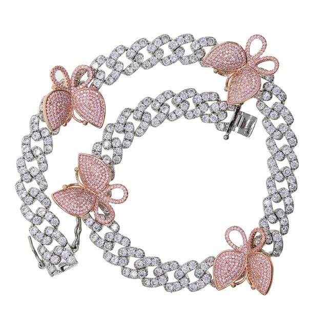 12MM Miami cuban link chain pink butterfly choker - Image 3