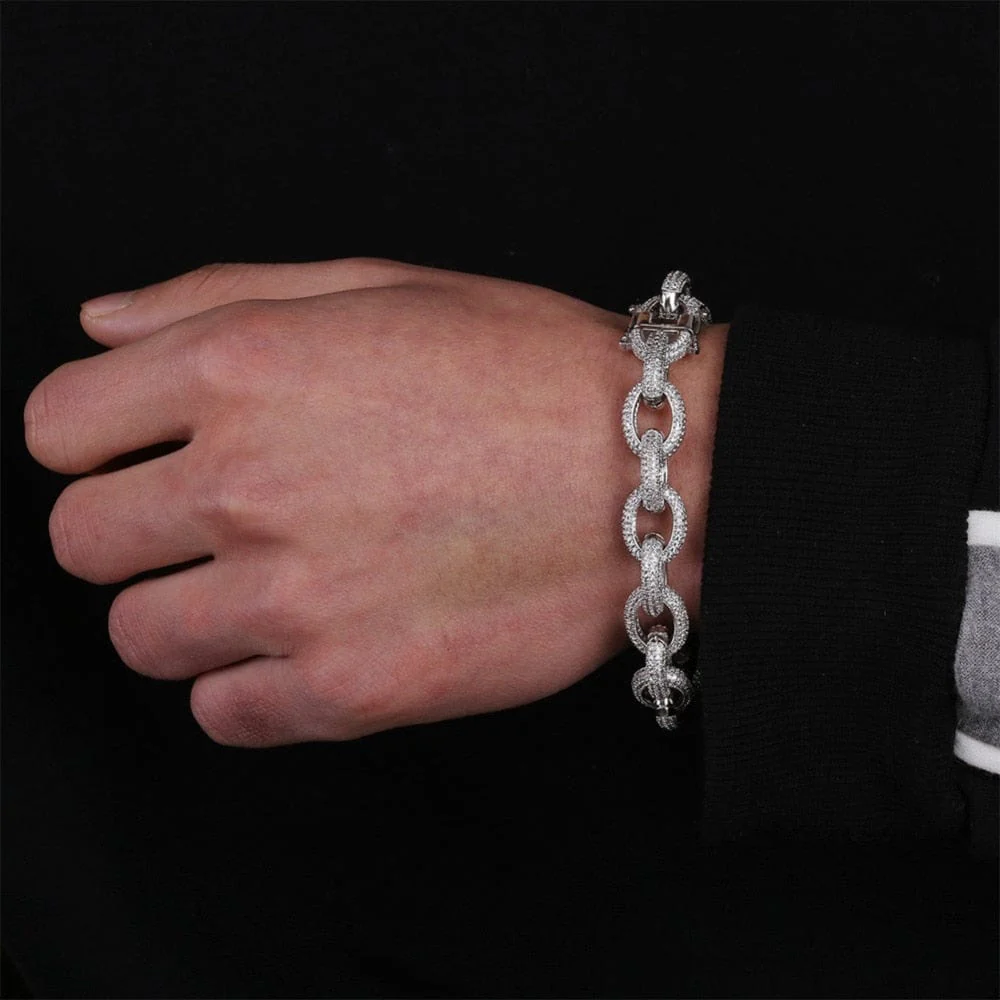 12mm Micro Pave Iced Out Rolo Chain Bracelet - Image 9