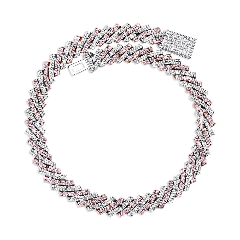 12mm Diamond Prong Cuban Chain Two Tone Rose Gold & Silver - Image 3