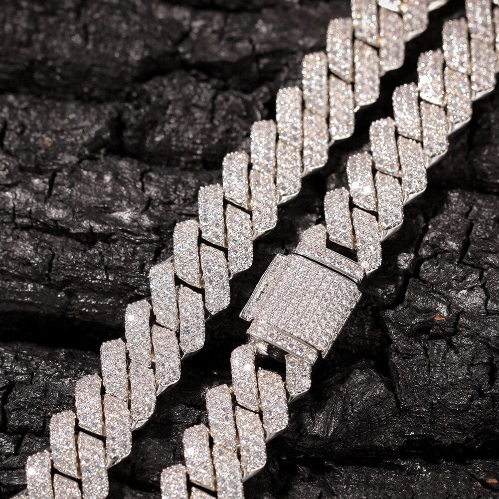 Diamond - White Gold 13mm Diamond Prong Cuban Chain - Image 5