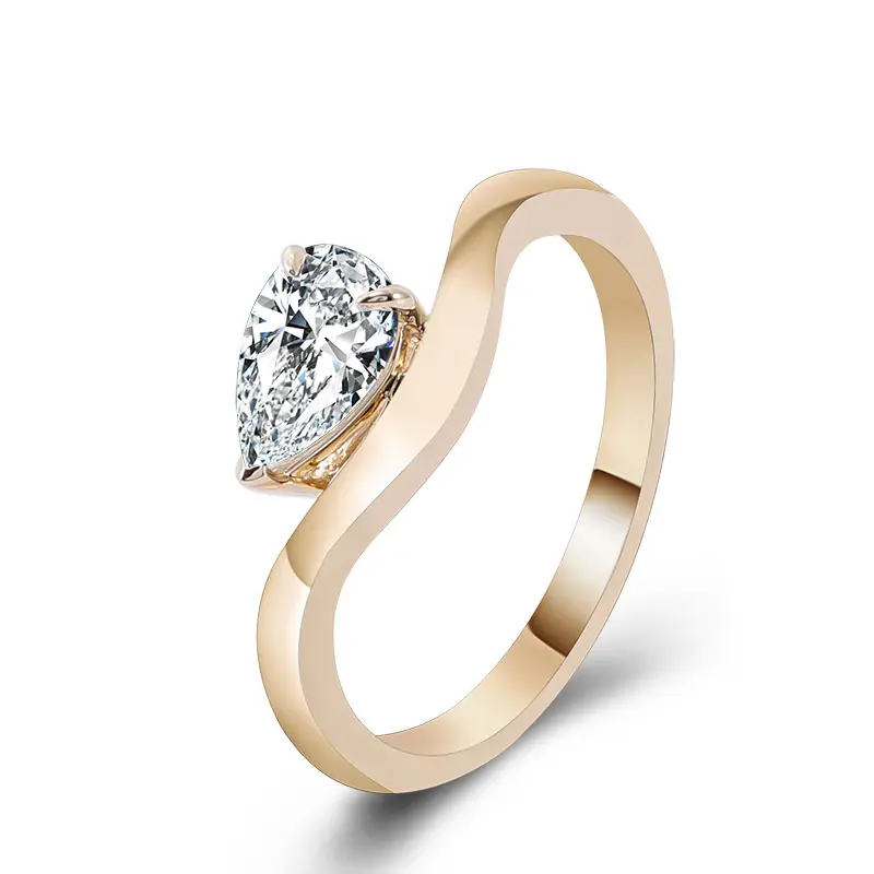 14K Solid Yellow Gold Moissanite Engagement Ring - Image 4