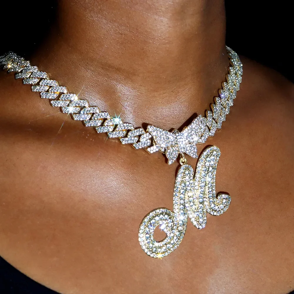 14MM Custom Initial Letter Cuban Butterfly Pendant Necklace - Image 3