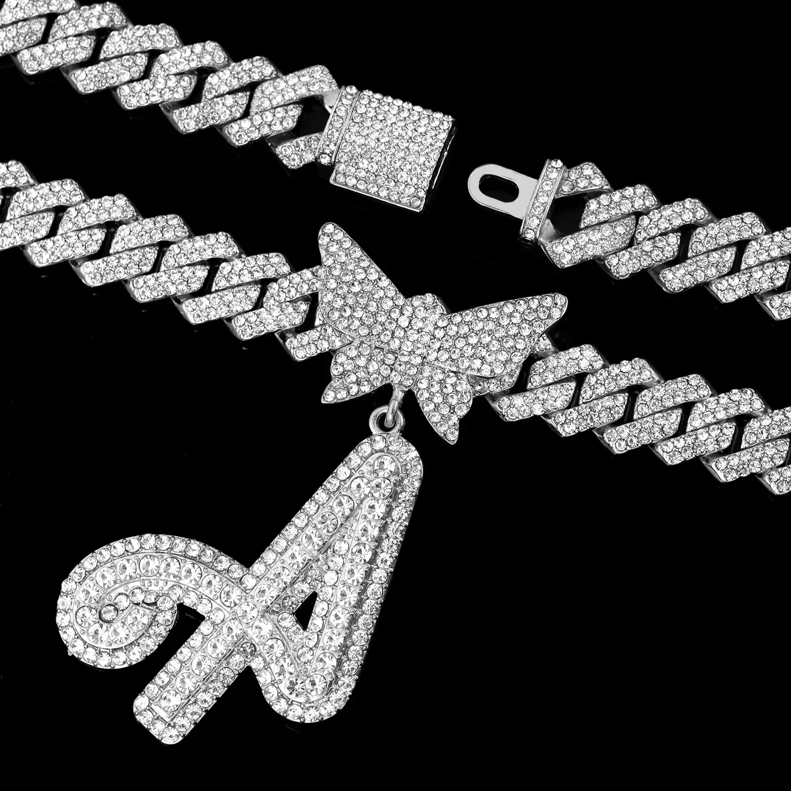 14MM Custom Initial Letter Cuban Butterfly Pendant Necklace - Image 4
