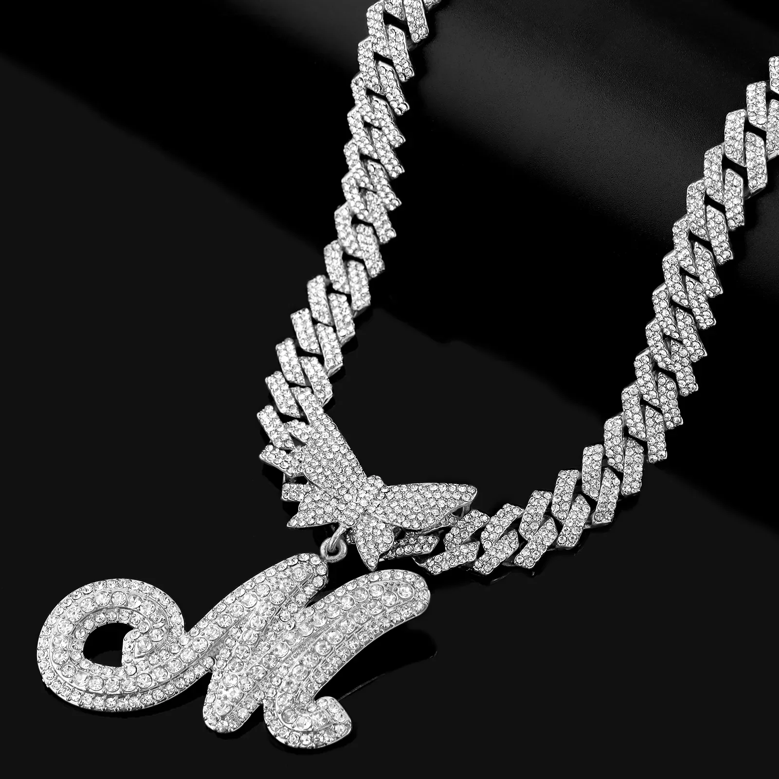 14MM Custom Initial Letter Cuban Butterfly Pendant Necklace - Image 7