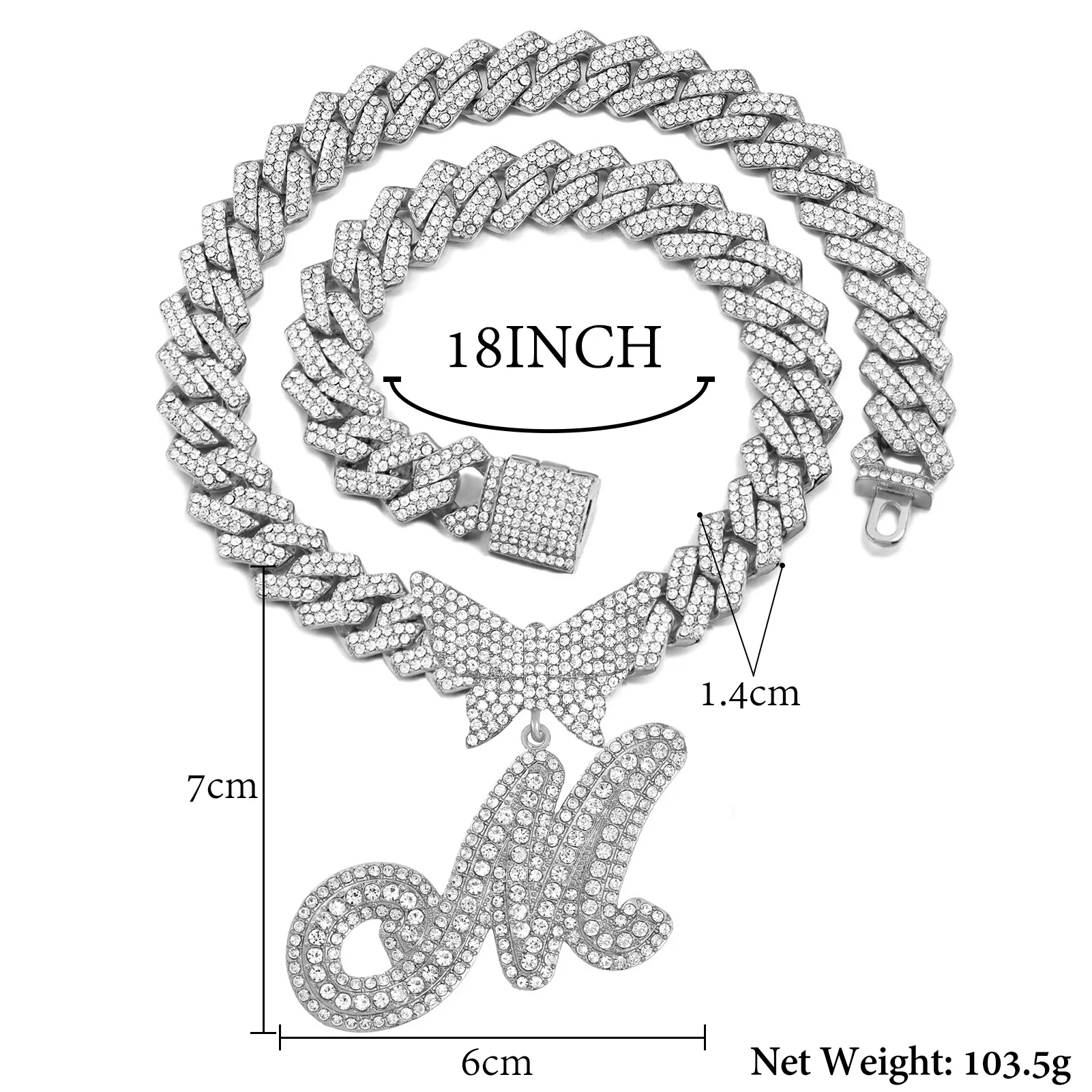 14MM Custom Initial Letter Cuban Butterfly Pendant Necklace - Image 8