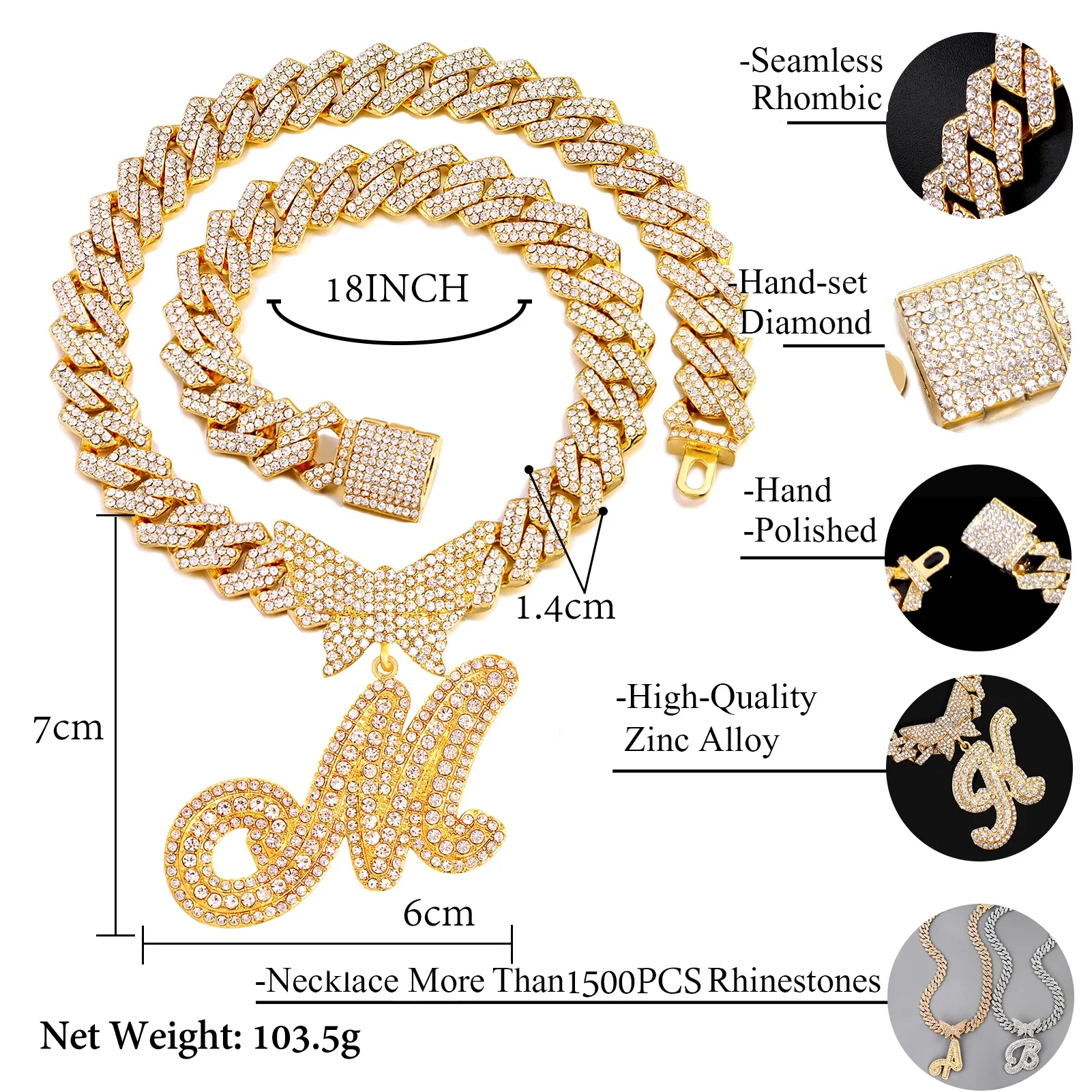 14MM Custom Initial Letter Cuban Butterfly Pendant Necklace - Image 9