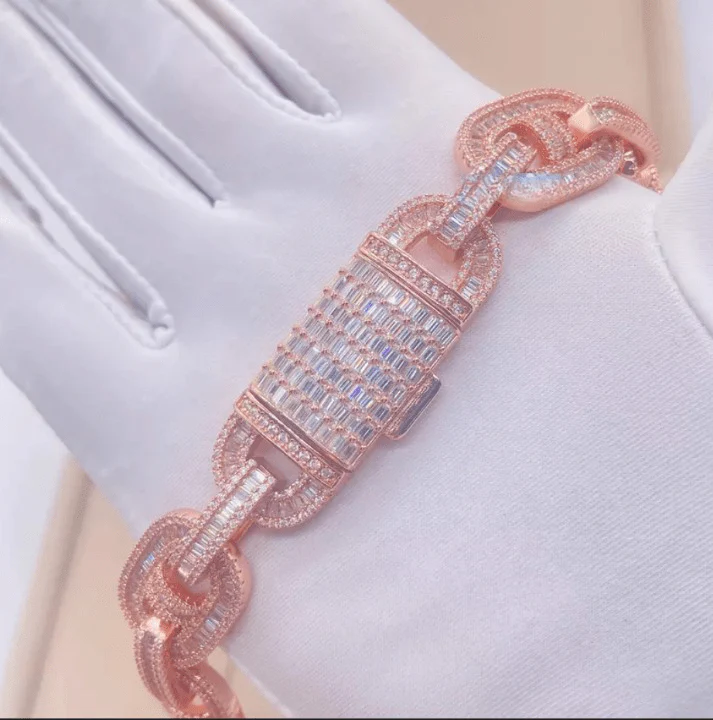 VVS Jewelry Rose Gold15mm Moissanite Mariner Link Chain - Image 6