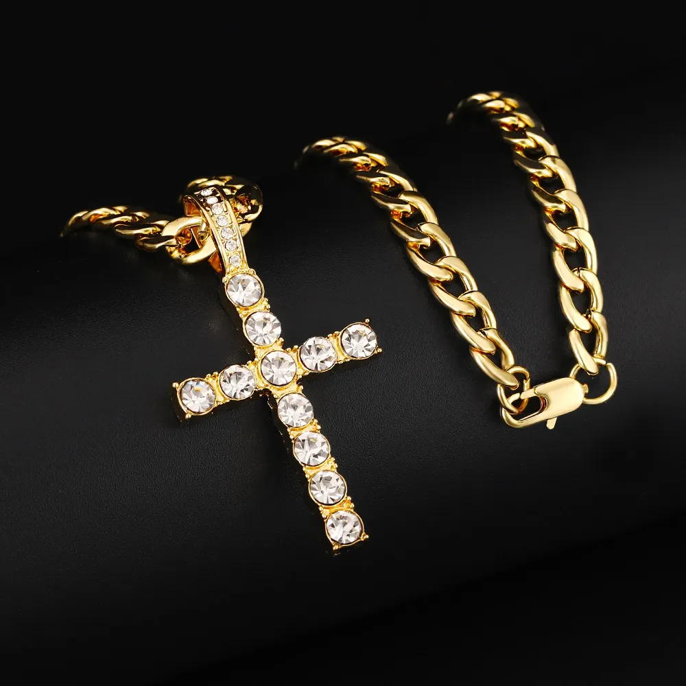 16mm Cuban Link Chain, Cross Watch & Bracelet Bundle Set - Image 6