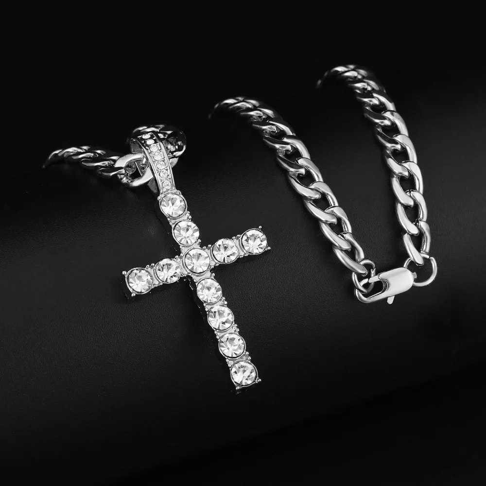 16mm Cuban Link Chain, Cross Watch & Bracelet Bundle Set - Image 7