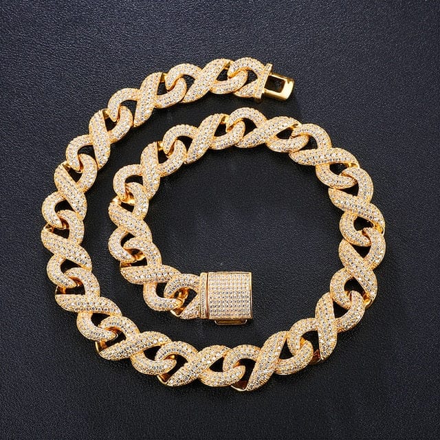 16mm Gold Infinity Prong Cuban Chain plus FREE Bracelet - Image 2