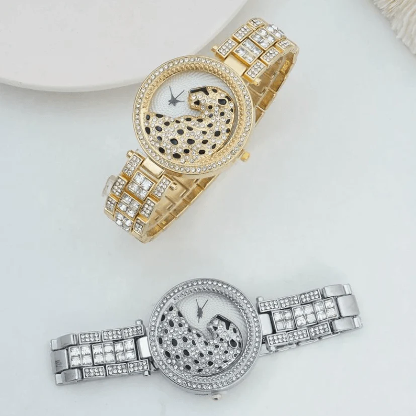 18k Gold Quartz Diamond Leopard Watch - Image 5