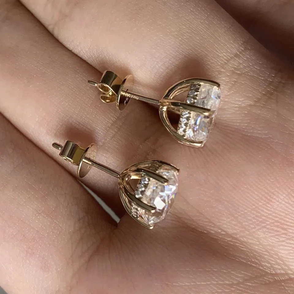 18K Solid Gold 2CT Oval Crushed Cut Moissanite Stud Earrings - Image 3