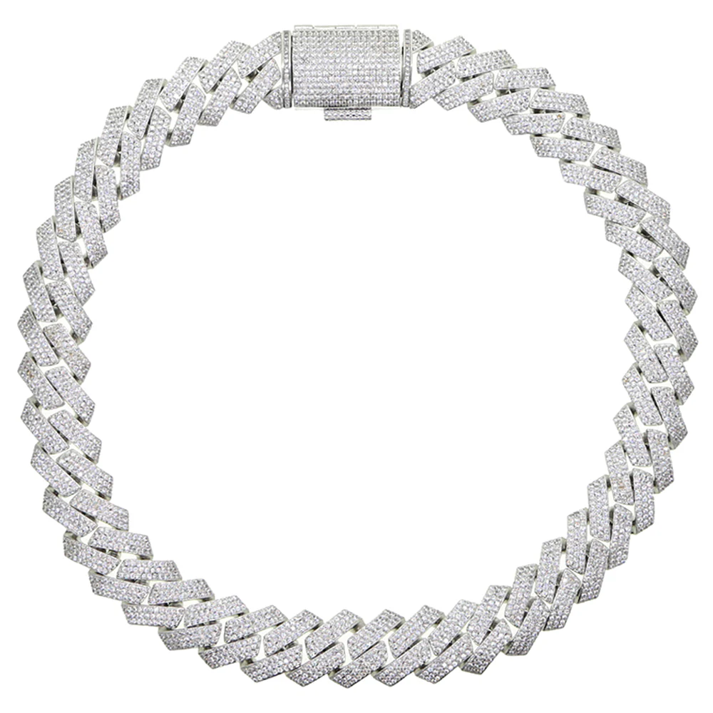 19mm Diamond Prong Cuban Chain White Gold - Image 2