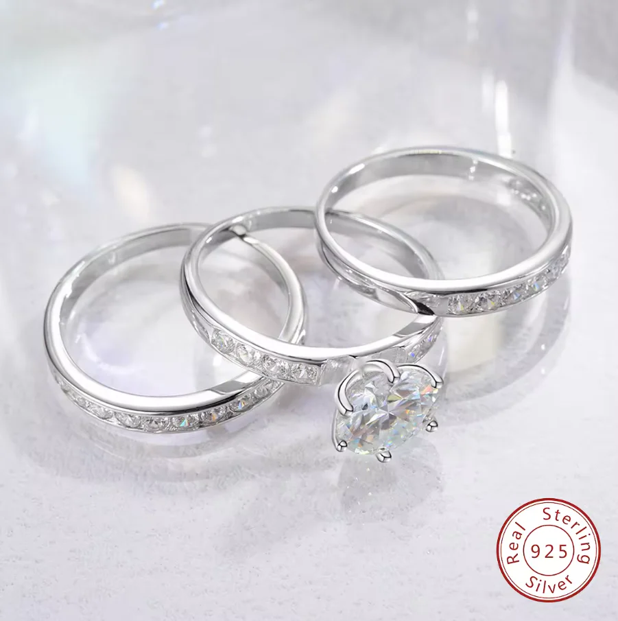 2CT Three Row Diamond 925 Sterling Silver Moissanite Ring - Image 5