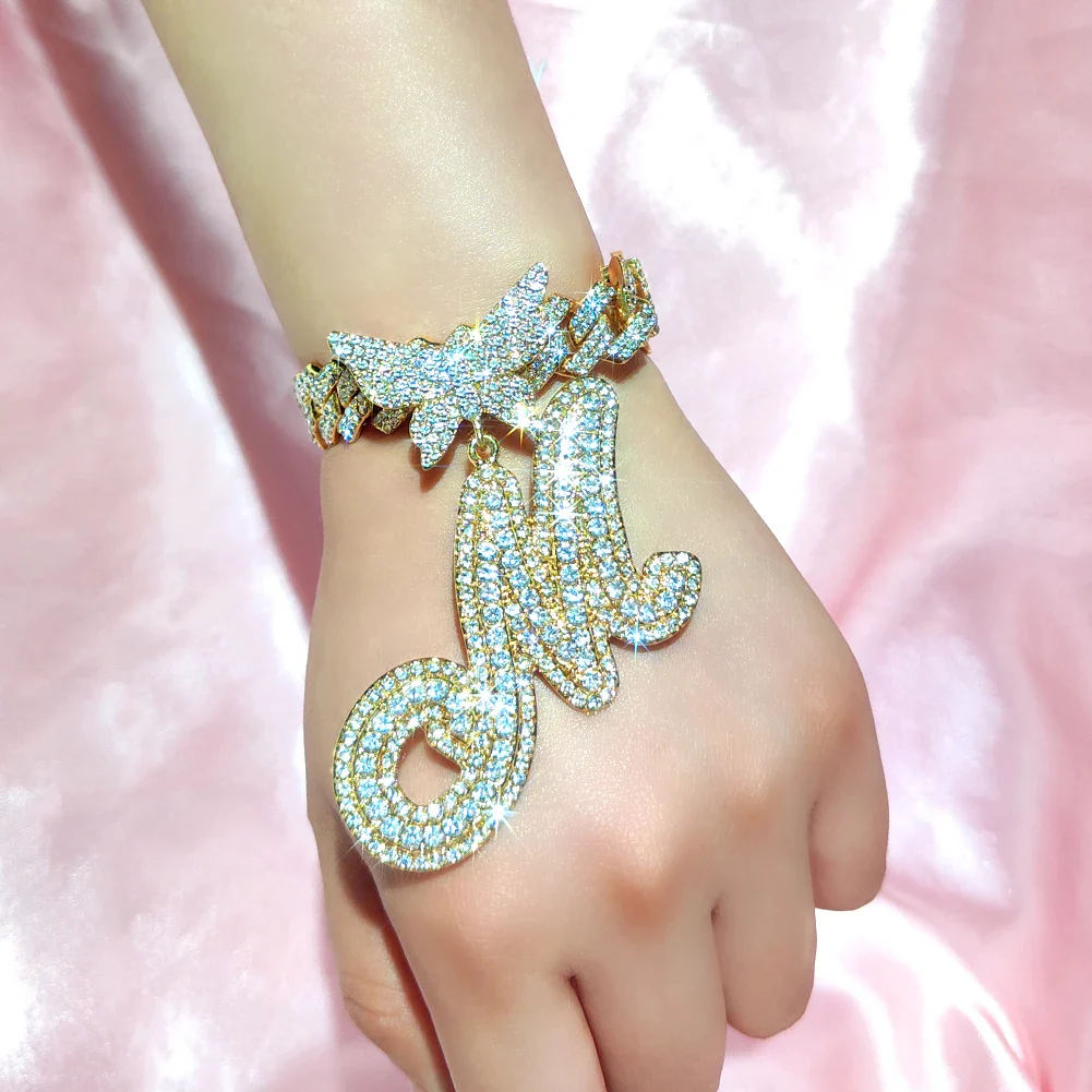 Butterfly Initial Cuban Necklace Bracelet Bundle - Image 10