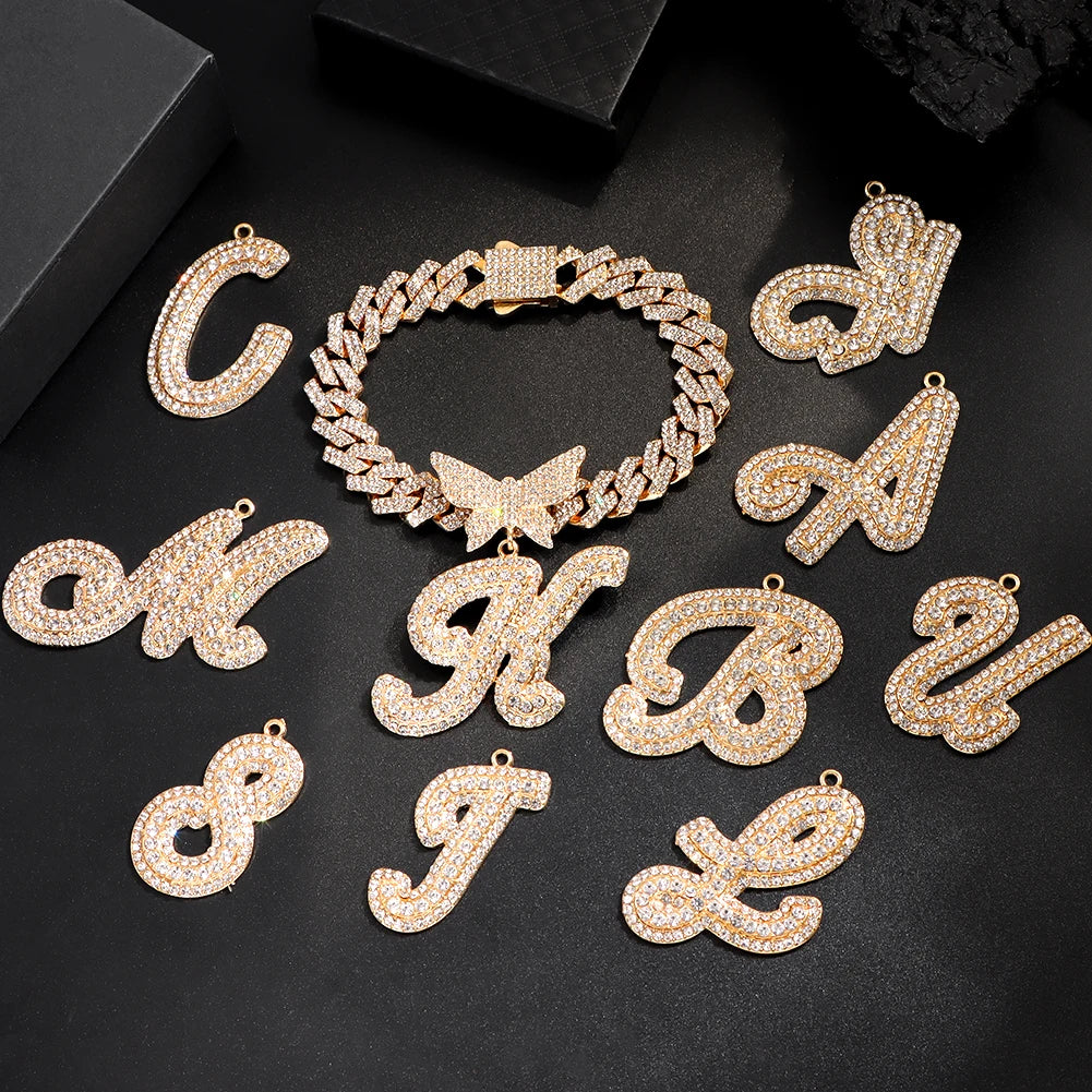 Butterfly Initial Cuban Necklace Bracelet Bundle - Image 2