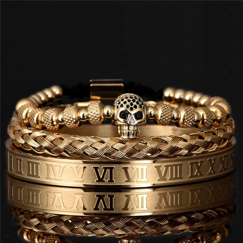 Roman Skull 3pc Bracelet Set - Image 3