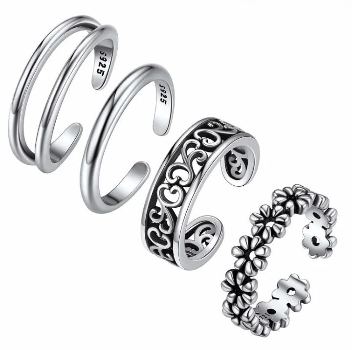 4pc Set 925 Sterling Silver Adjustable Toe Rings