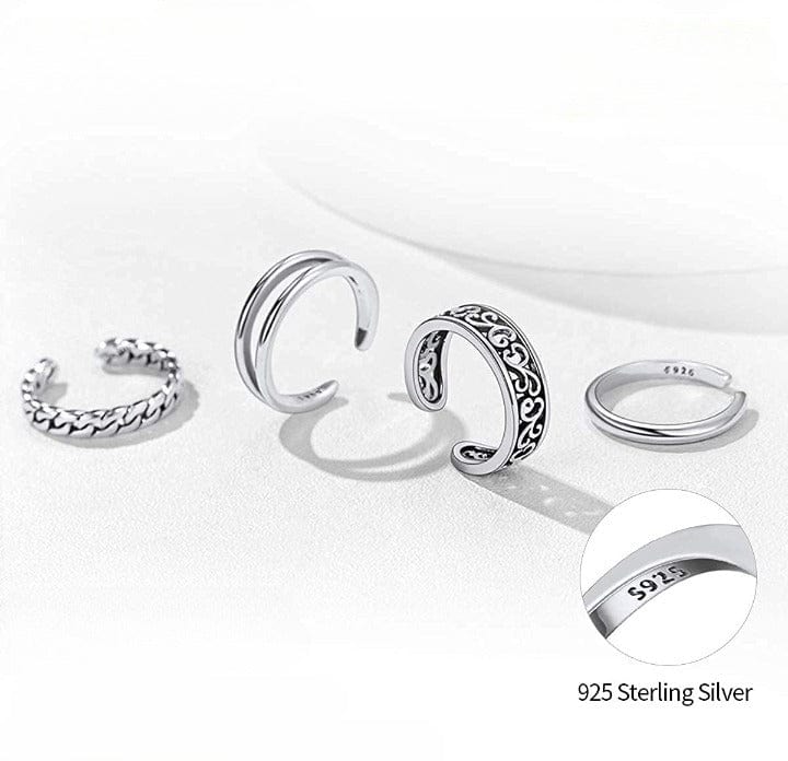 4pc Set 925 Sterling Silver Adjustable Toe Rings - Image 2