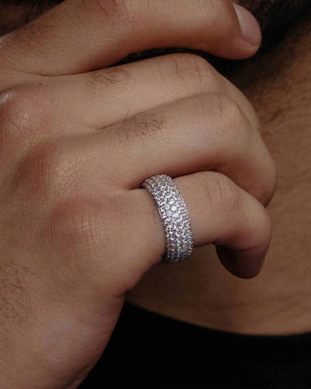 5-Row 14K Gold Plated Iced Out VVS Band Ring - Image 3