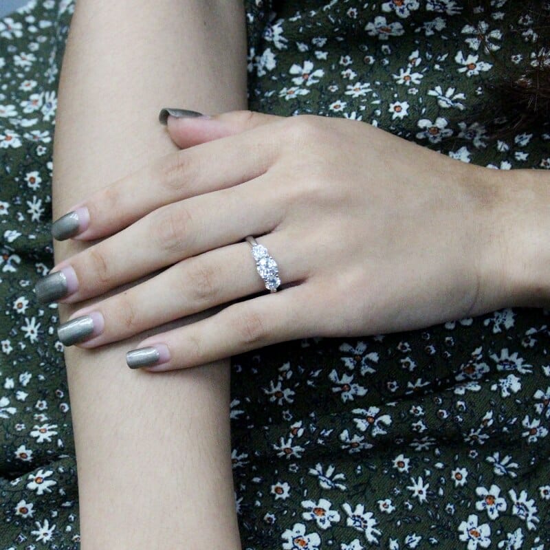 6.5mm 925 Sterling Silver Moissanite Diamond Engagement Ring - Image 4
