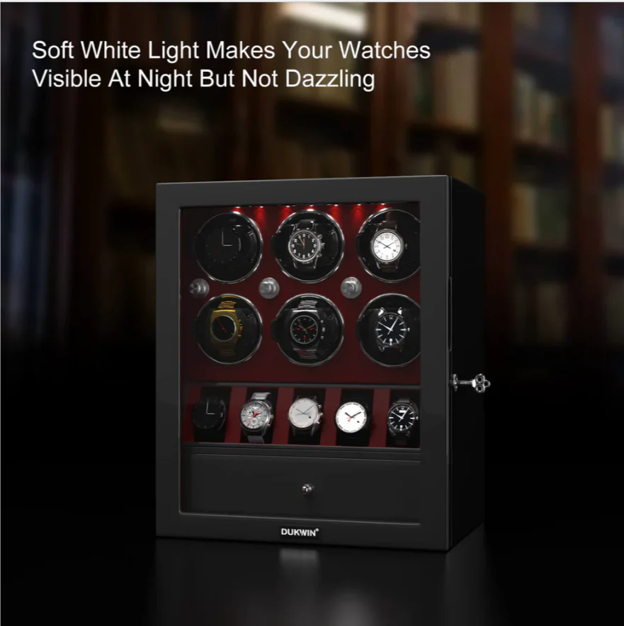 6 Classic Watch Winders for Automatic Watches with 5 Display Slots – Red - Image 4