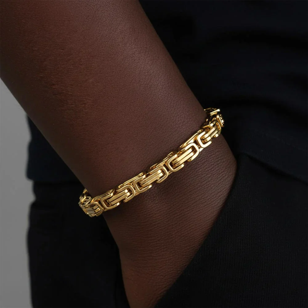 6MM 14K Gold Plated Byzantine Chain Bracelet Set