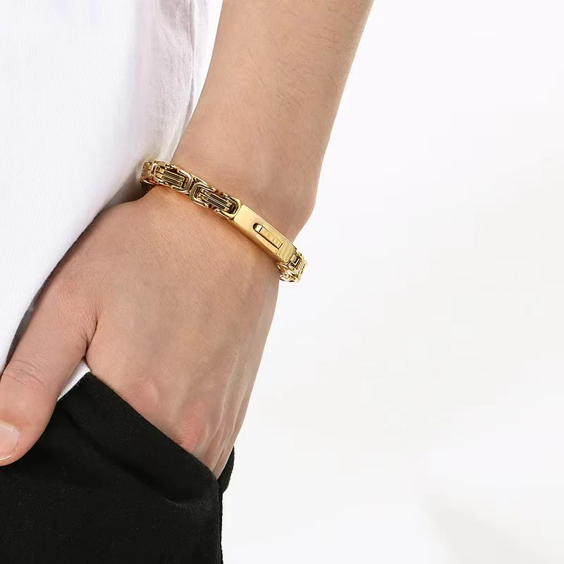 6MM 14K Gold Plated Byzantine Chain Bracelet Set - Image 3