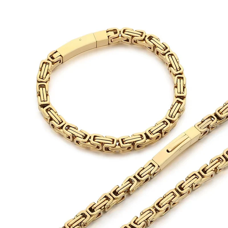 6MM 14K Gold Plated Byzantine Chain Bracelet Set - Image 5
