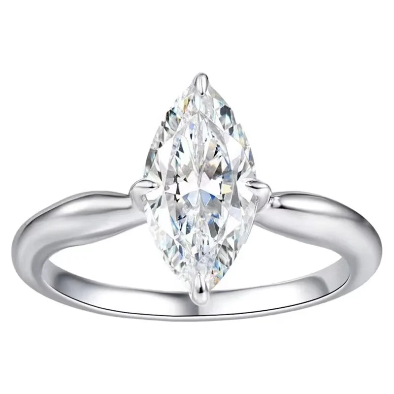 7CT D Color Marquise Cut Moissanite Engagement Ring Set - Image 2