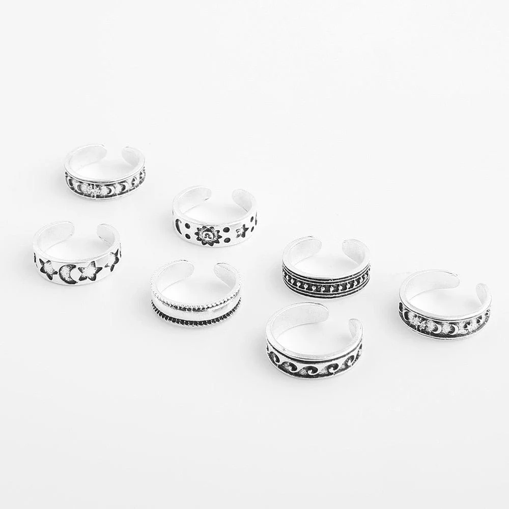 7pcs Vintage Hallow Star and Moon Toe Rings Set - Image 8