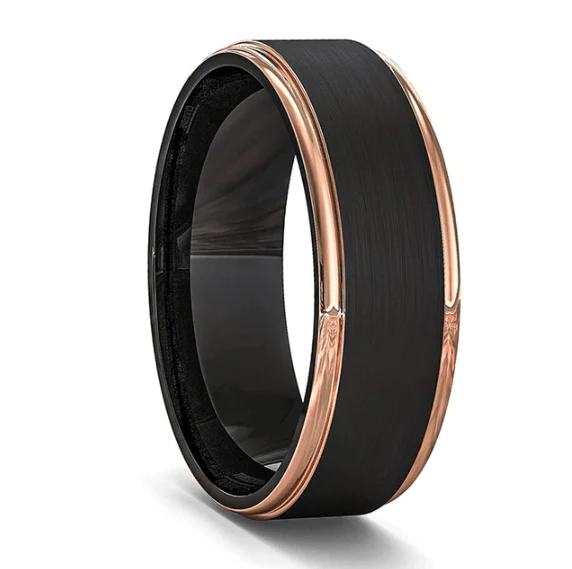 8MM Black Rose Gold Tungsten Carbide Wedding Band Ring