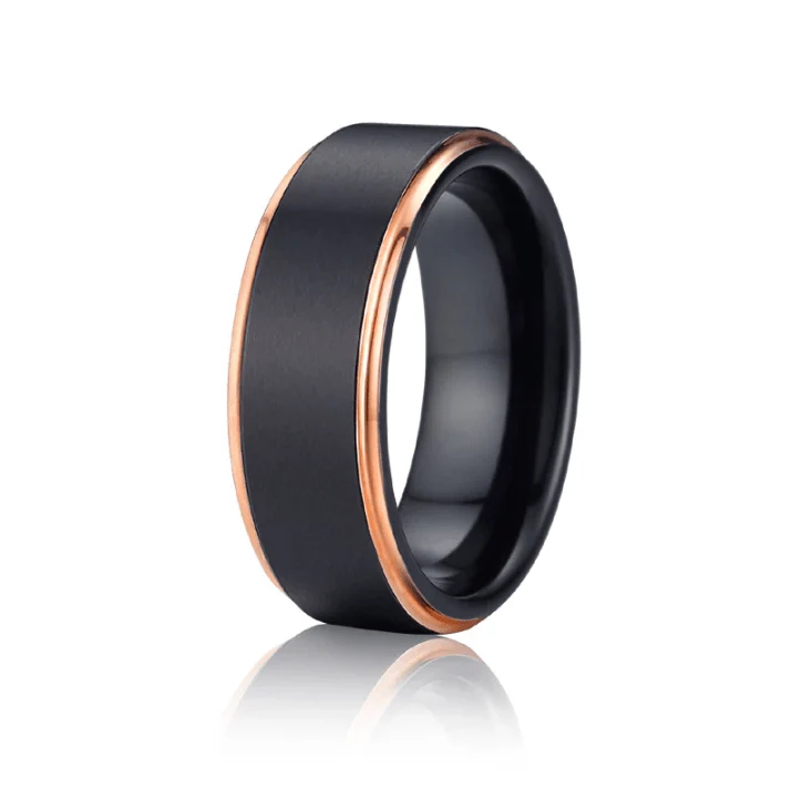 8MM Black Rose Gold Tungsten Carbide Wedding Band Ring - Image 2