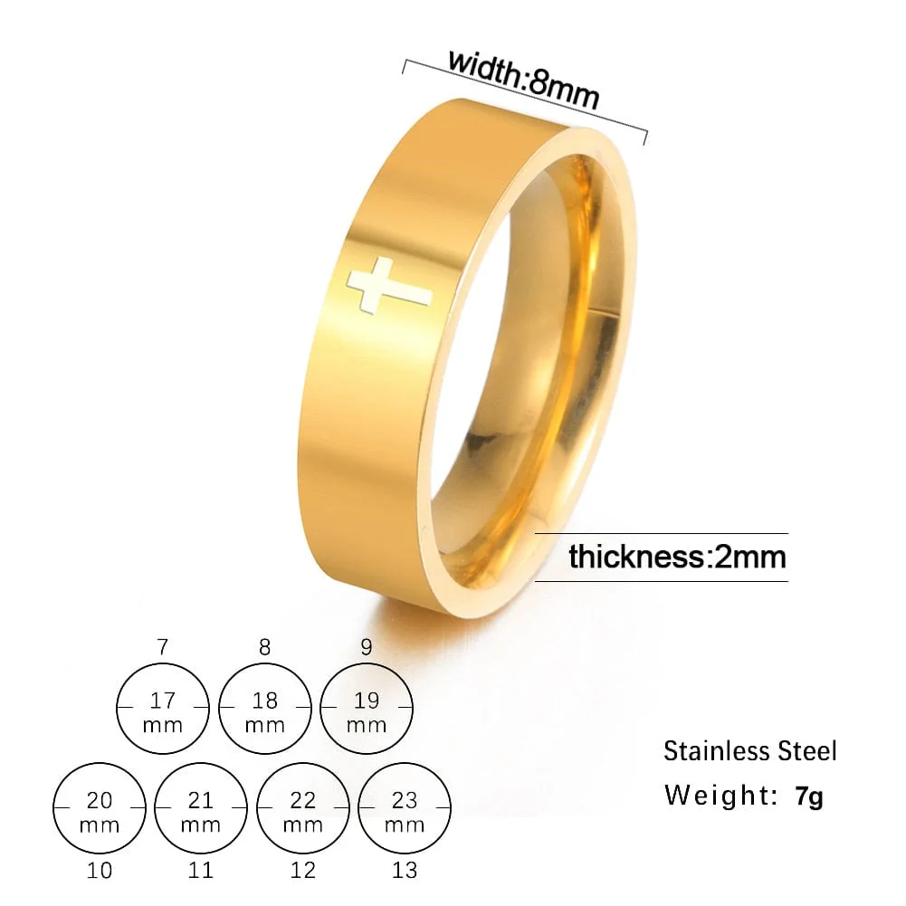 8mm Stainless Steel Cross Ring - Image 2