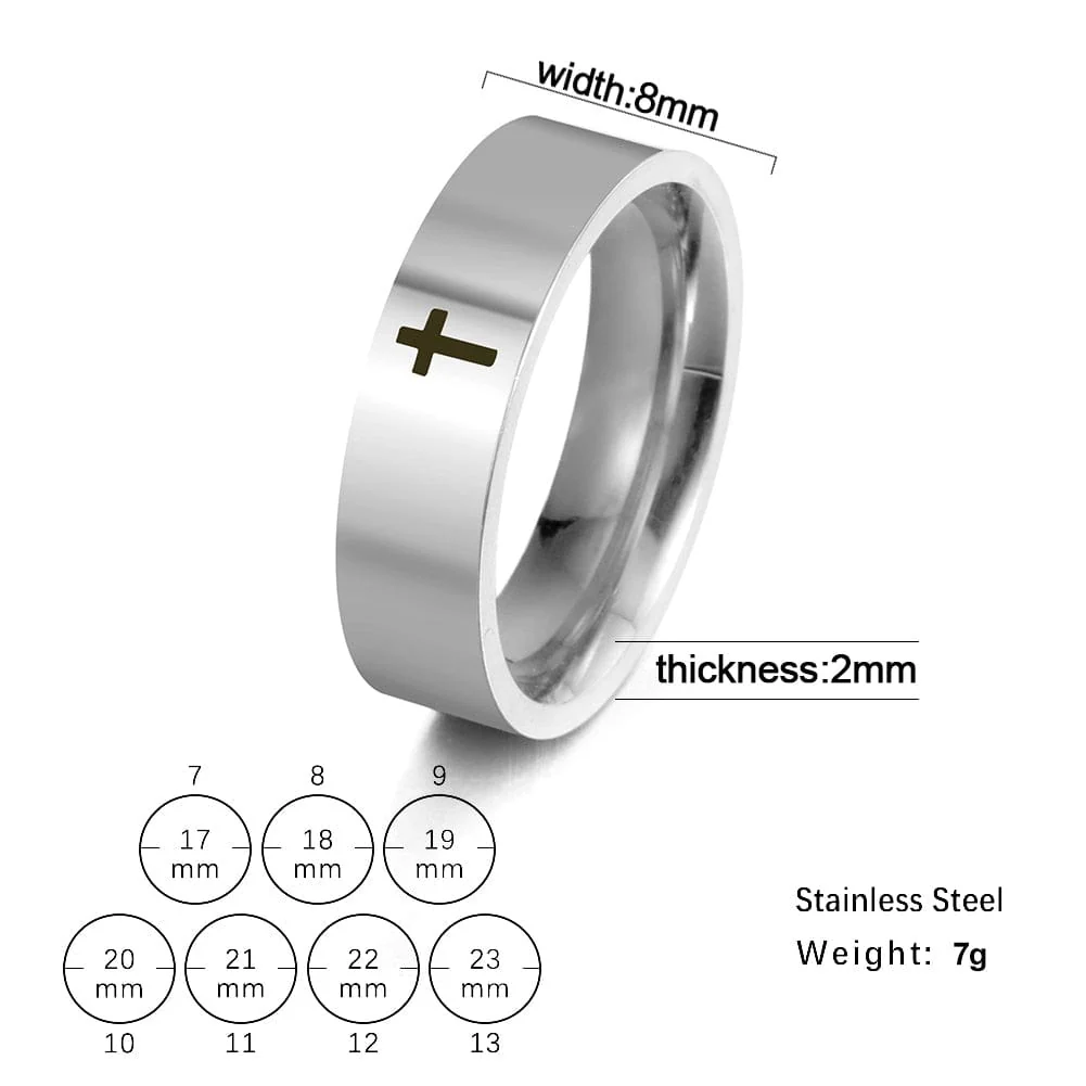 8mm Stainless Steel Cross Ring - Image 5